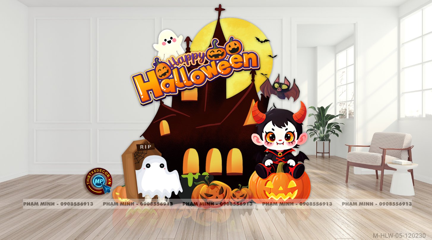 File thiết kế Halloween Trang trí chụp ảnh sự kiện Halloween cute, dễ thương cho Trung tâm tiếng Anh, Mail, Siêu Thị, Trường Học, Nhà hàng, quán cà phê