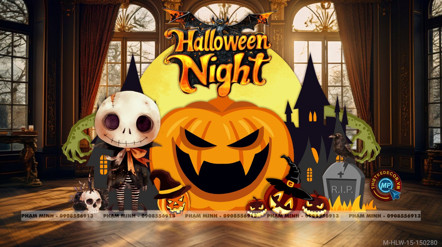 File thiết kế Halloween Trang trí chụp ảnh sự kiện Halloween cute, dễ thương cho Trung tâm tiếng Anh, Mail, Siêu Thị, Trường Học, Nhà hàng, quán cà phê