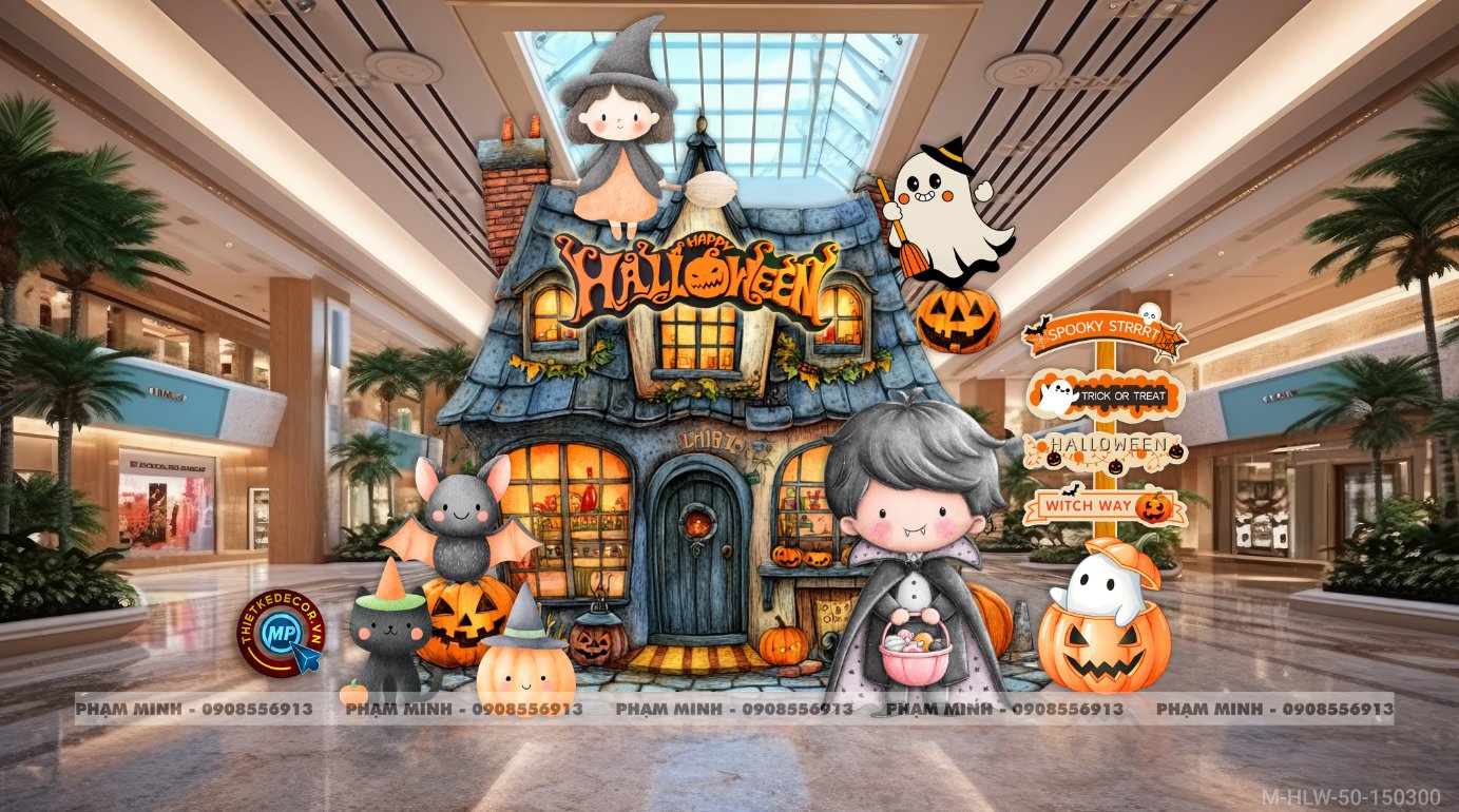 File thiết kế Halloween Trang trí chụp ảnh sự kiện Halloween cute, dễ thương cho Trung tâm tiếng Anh, Mail, Siêu Thị, Trường Học, Nhà hàng, quán cà phê