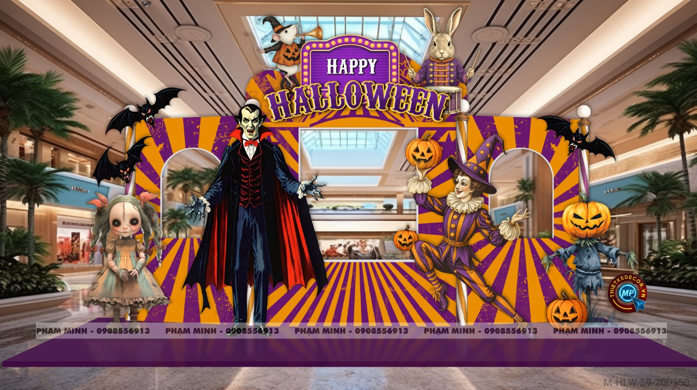 File thiết kế Halloween chủ đề gánh xiếc Trang trí chụp ảnh sự kiện Halloween cute, dễ thương cho Trung tâm tiếng Anh, Mail, Siêu Thị, Trường Học, Nhà hàng, quán cà phê