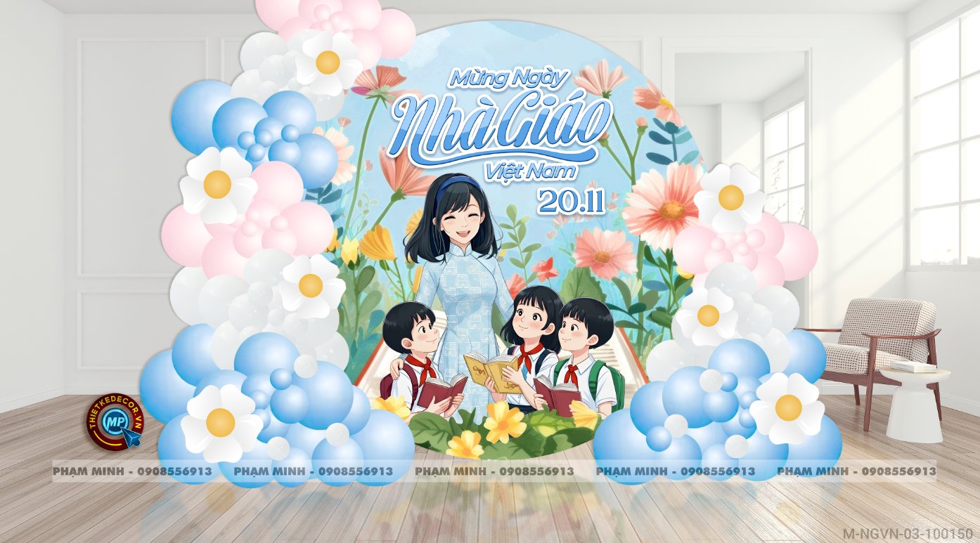 File thiết kế background trang trí ngày Nhà giáo Việt Nam 20.11 Decor bong bóng chụp ảnh Happy teacher's day cho trường học đẹp, sang trọng.