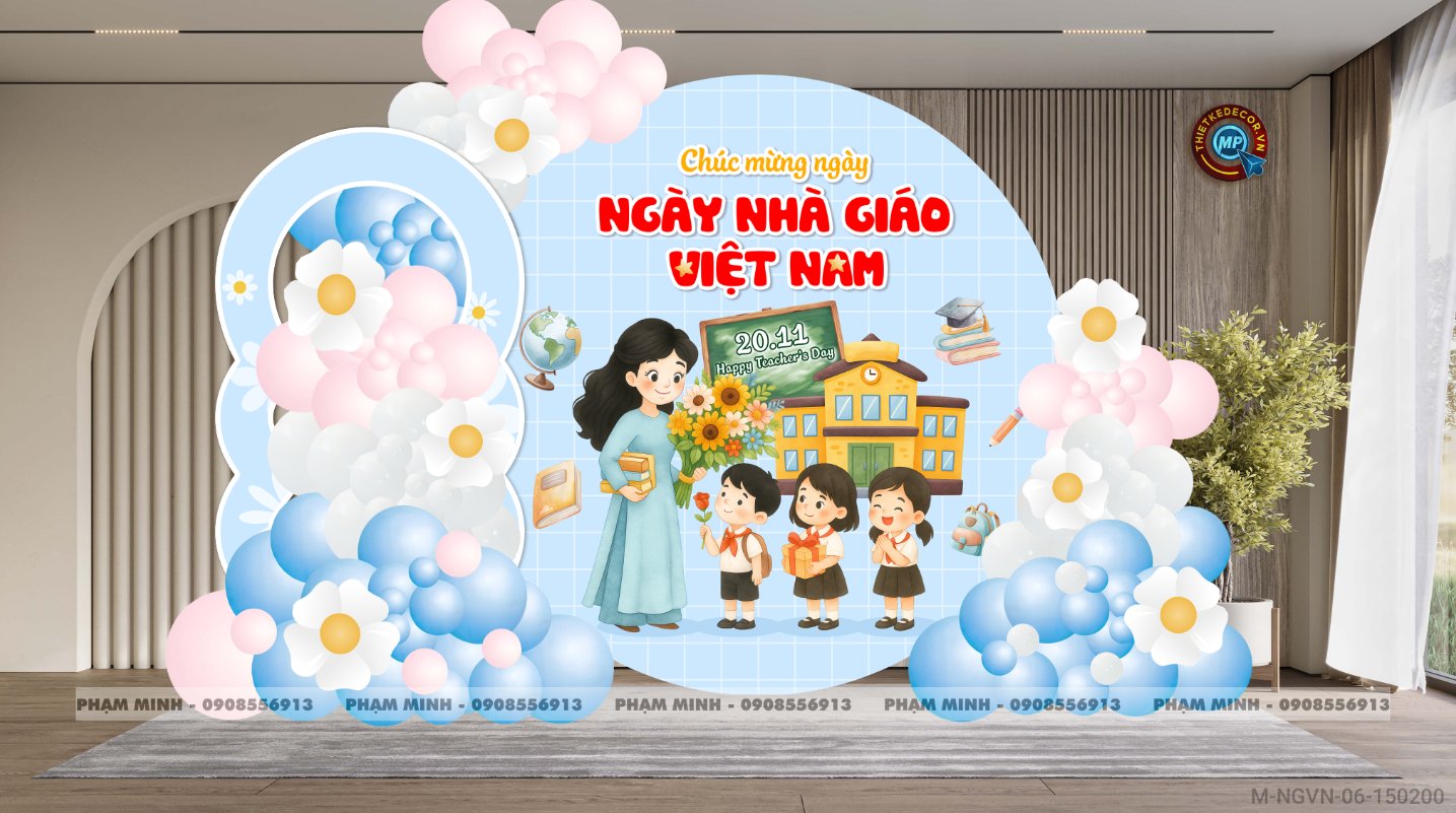 File thiết kế background trang trí ngày Nhà giáo Việt Nam 20.11 Decor bong bóng chụp ảnh Happy teacher's day cho trường học đẹp, sang trọng.