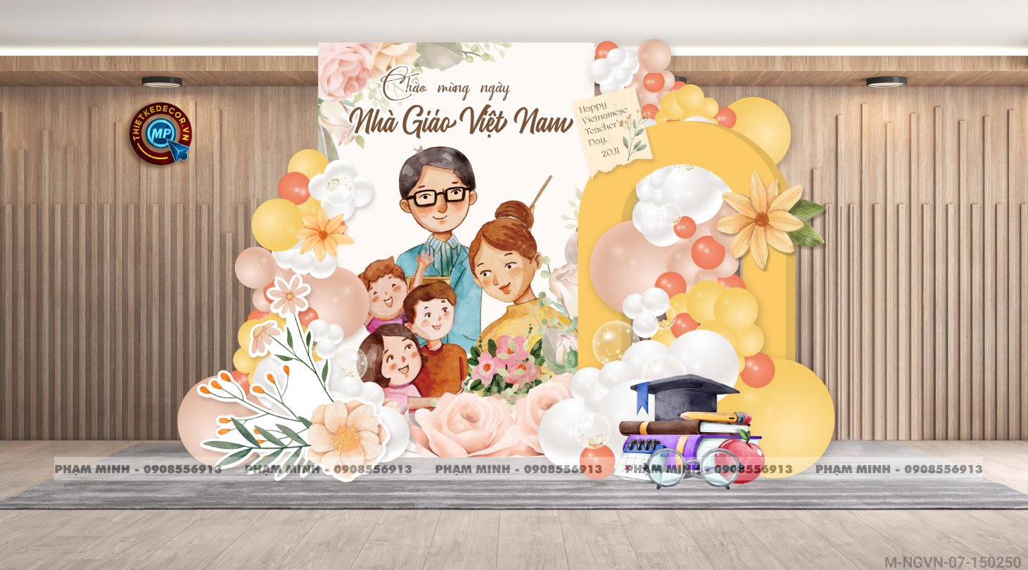 File thiết kế trang trí ngày Nhà giáo Việt Nam 20.11 Decor bong bóng chụp ảnh Happy teacher's day cho trường học đẹp, sang trọng.