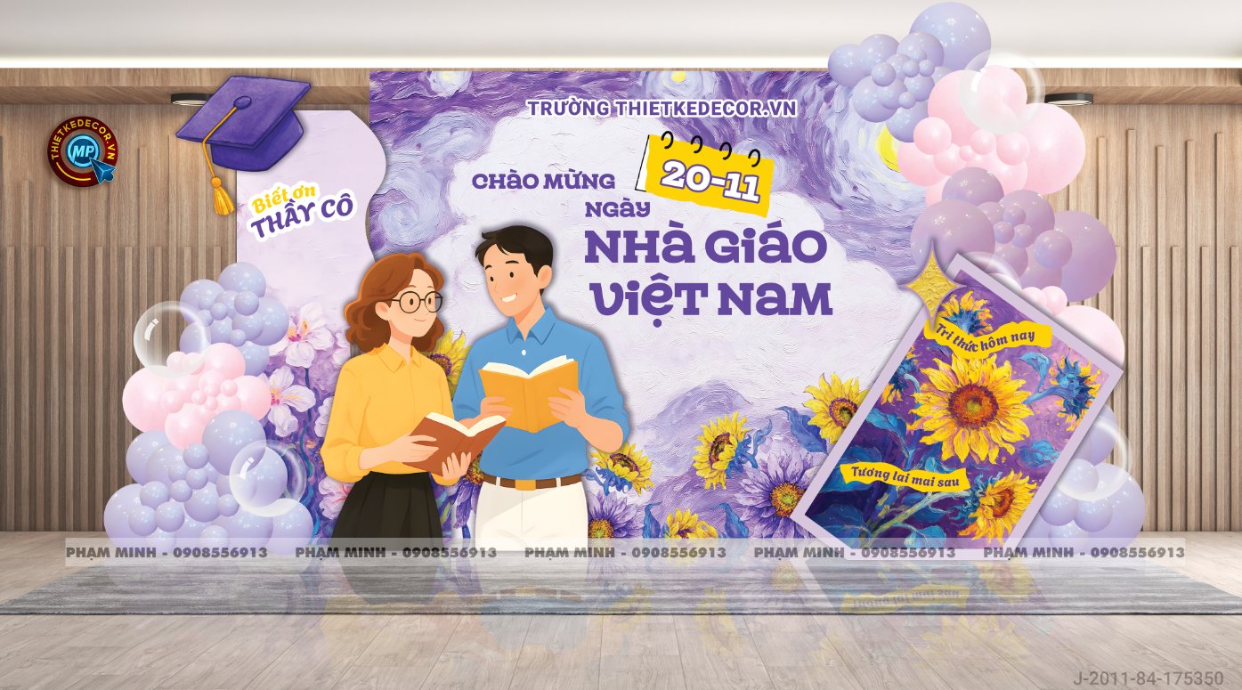 File thiết kế trang trí ngày Nhà giáo Việt Nam 20.11 Decor bong bóng chụp ảnh Happy teacher's day cho trường học đẹp, sang trọng.