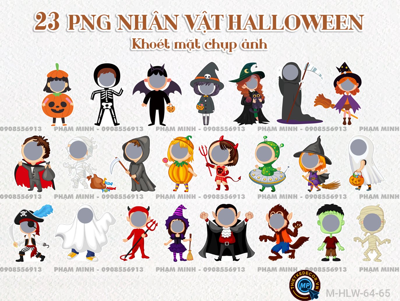 23 PNG Nhân vật khoét mặt chụp ảnh Halloween trang trí lễ hội Halloween cho các bé Trung tâm tiếng Anh, trường học.