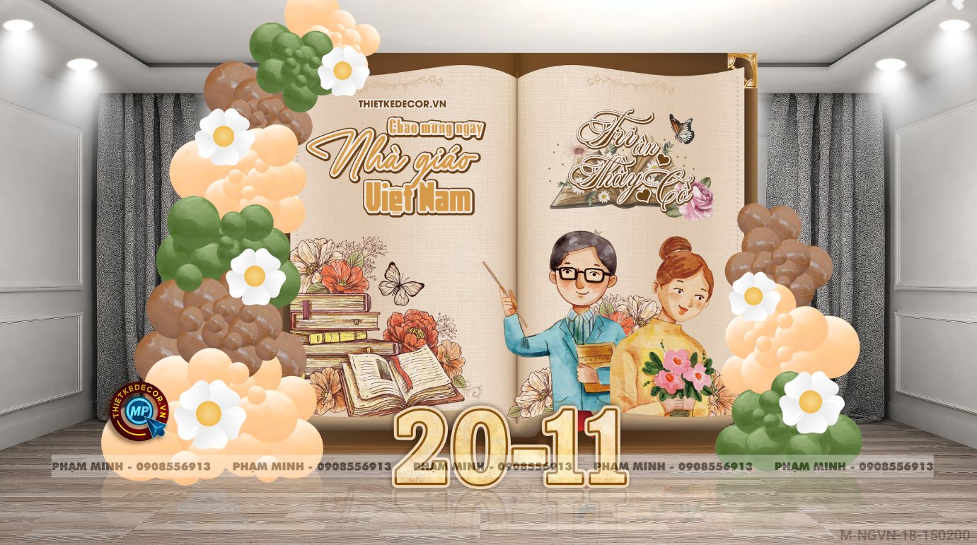 File thiết kế background quyển sách trang trí ngày Nhà giáo Việt Nam 20.11 Decor bong bóng chụp ảnh Happy teacher's day cho trường học đẹp, sang trọng.