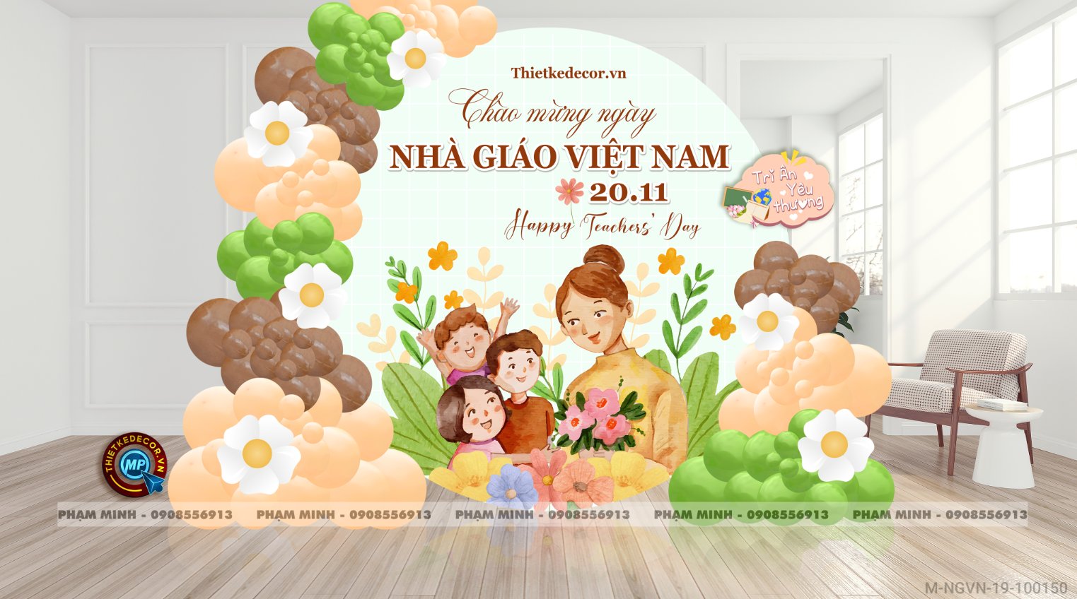 File thiết kế background trang trí ngày Nhà giáo Việt Nam 20.11 Decor bong bóng chụp ảnh Happy teacher's day cho trường học đẹp, sang trọng.