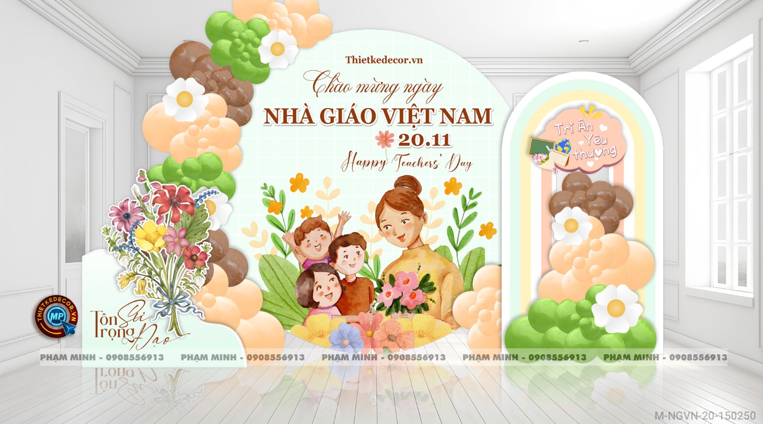 File thiết kế background trang trí ngày Nhà giáo Việt Nam 20.11 Decor bong bóng chụp ảnh Happy teacher's day cho trường học đẹp, sang trọng.