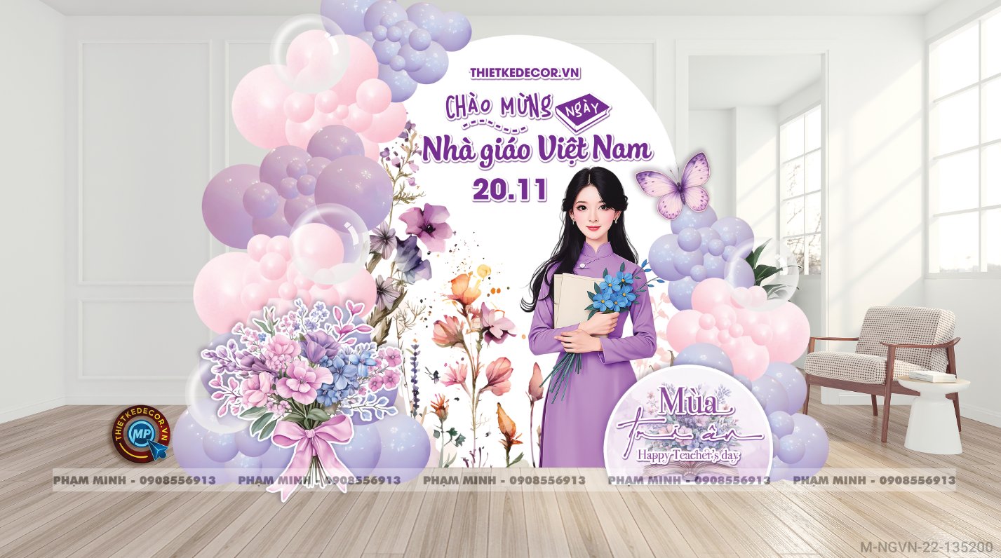 File thiết kế background trang trí ngày Nhà giáo Việt Nam 20.11 Decor bong bóng chụp ảnh Happy teacher's day cho trường học đẹp, sang trọng.