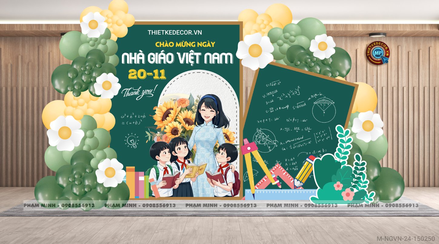 File thiết kế background trang trí ngày Nhà giáo Việt Nam 20.11 Decor bong bóng chụp ảnh Happy teacher's day cho trường học đẹp, sang trọng.