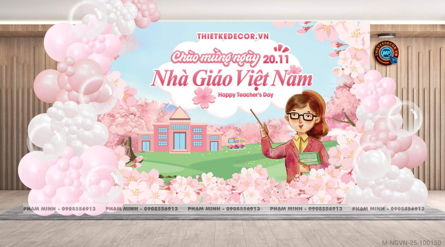 File thiết kế background trang trí ngày Nhà giáo Việt Nam 20.11 Decor bong bóng chụp ảnh Happy teacher's day cho trường học đẹp, sang trọng.