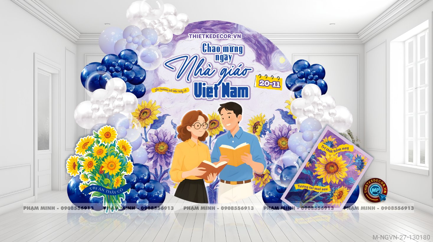 File thiết kế background trang trí ngày Nhà giáo Việt Nam 20.11 Decor bong bóng chụp ảnh Happy teacher's day cho trường học đẹp, sang trọng.