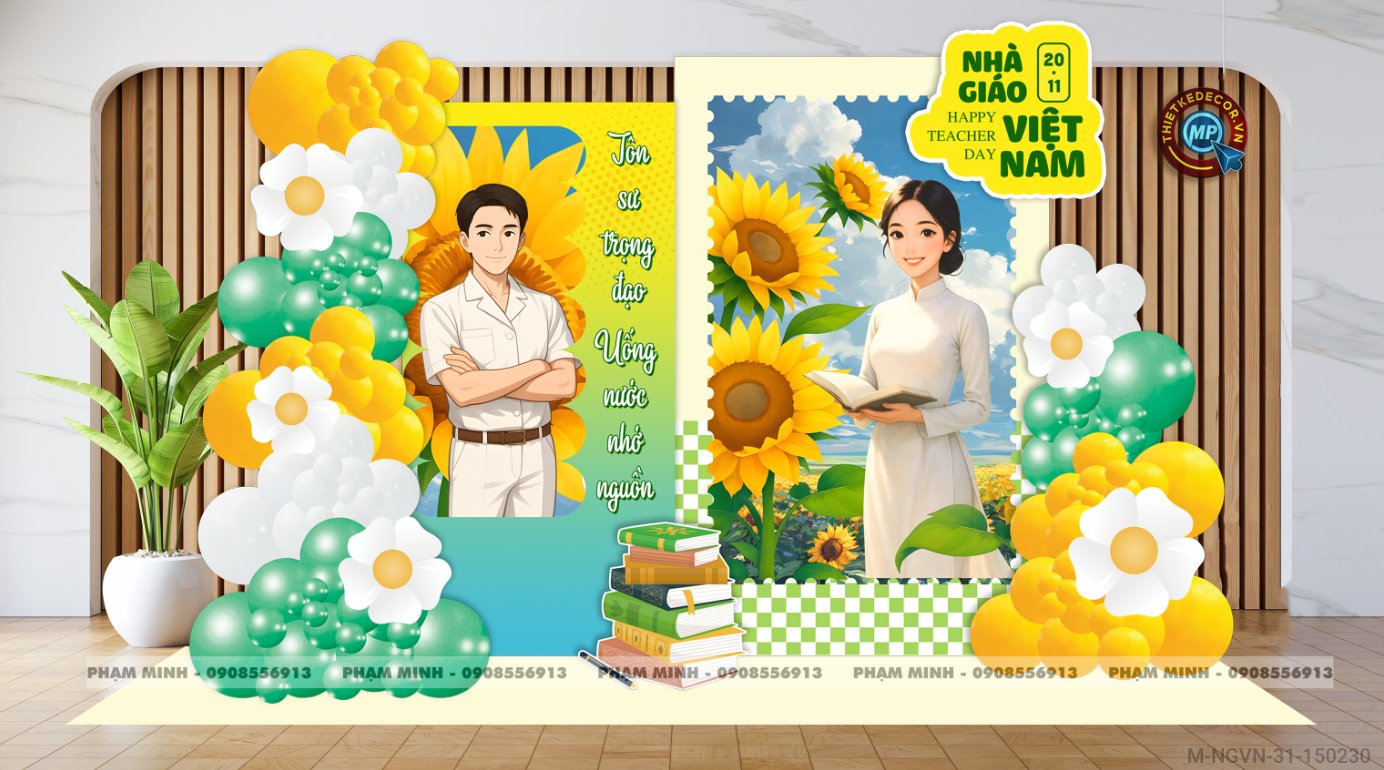 File thiết kế trang trí ngày Nhà giáo Việt Nam 20.11 Decor bong bóng chụp ảnh Happy teacher's day cho trường học đẹp, sang trọng.
