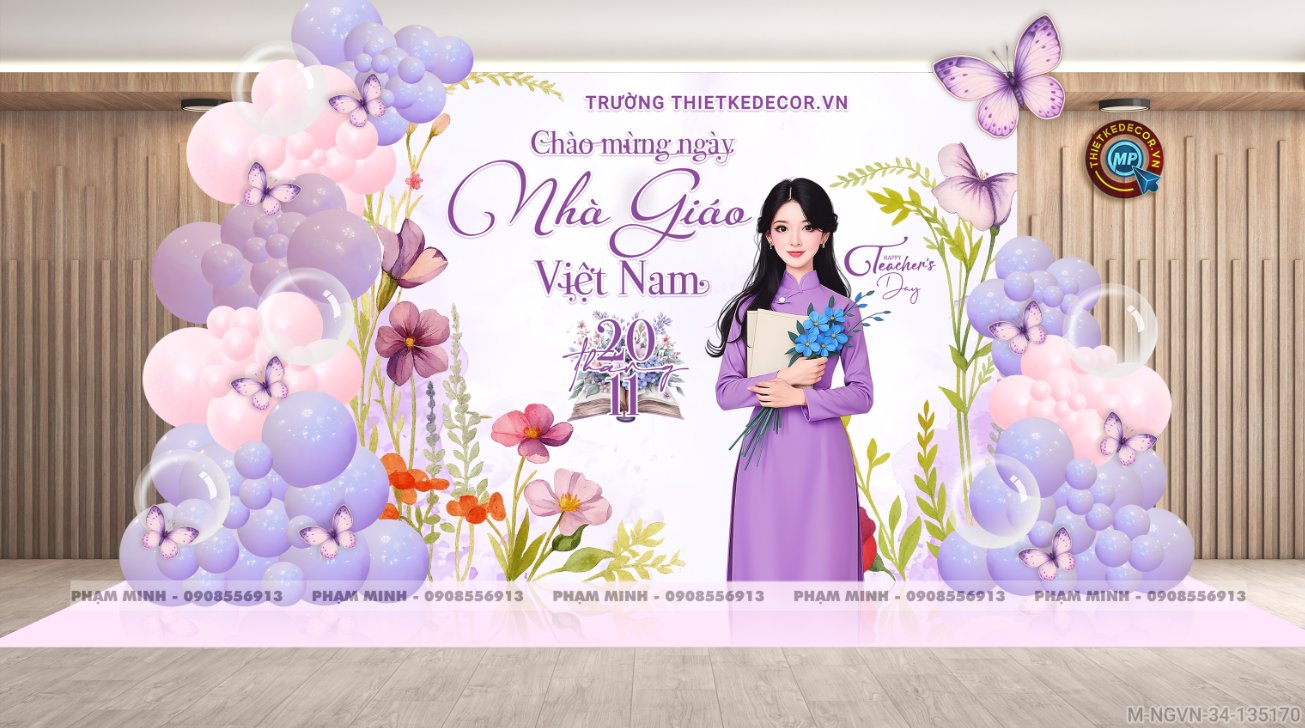 File thiết kế background trang trí ngày Nhà giáo Việt Nam 20.11 Decor bong bóng chụp ảnh Happy teacher's day cho trường học đẹp, sang trọng.