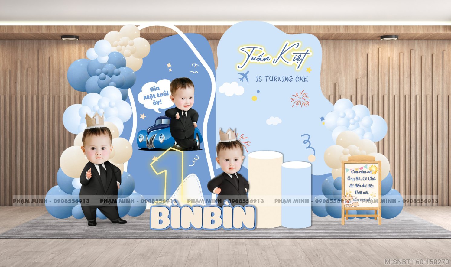 File thiết kế decor trang trí sinh nhật bé trai chủ đề baby boss tone xanh cute dễ thương.