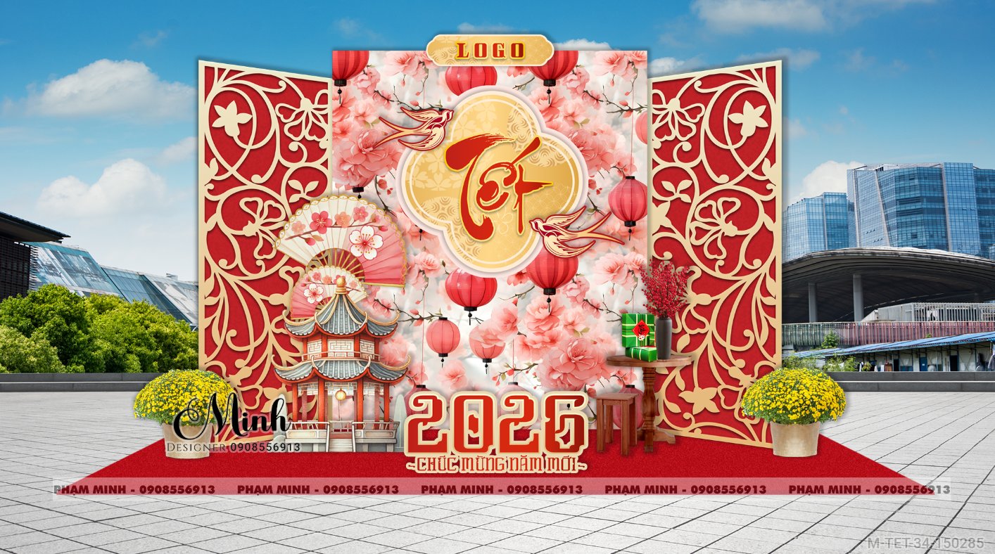 File thiết kế trang trí Tết 2026 Xuân Bính Ngọ decor tiểu cảnh không gian chụp ảnh checkin cho Sảnh chung cư, Nhà hàng, khách sạn, trường học, quán cà phê sang trọng, đẹp mắt.