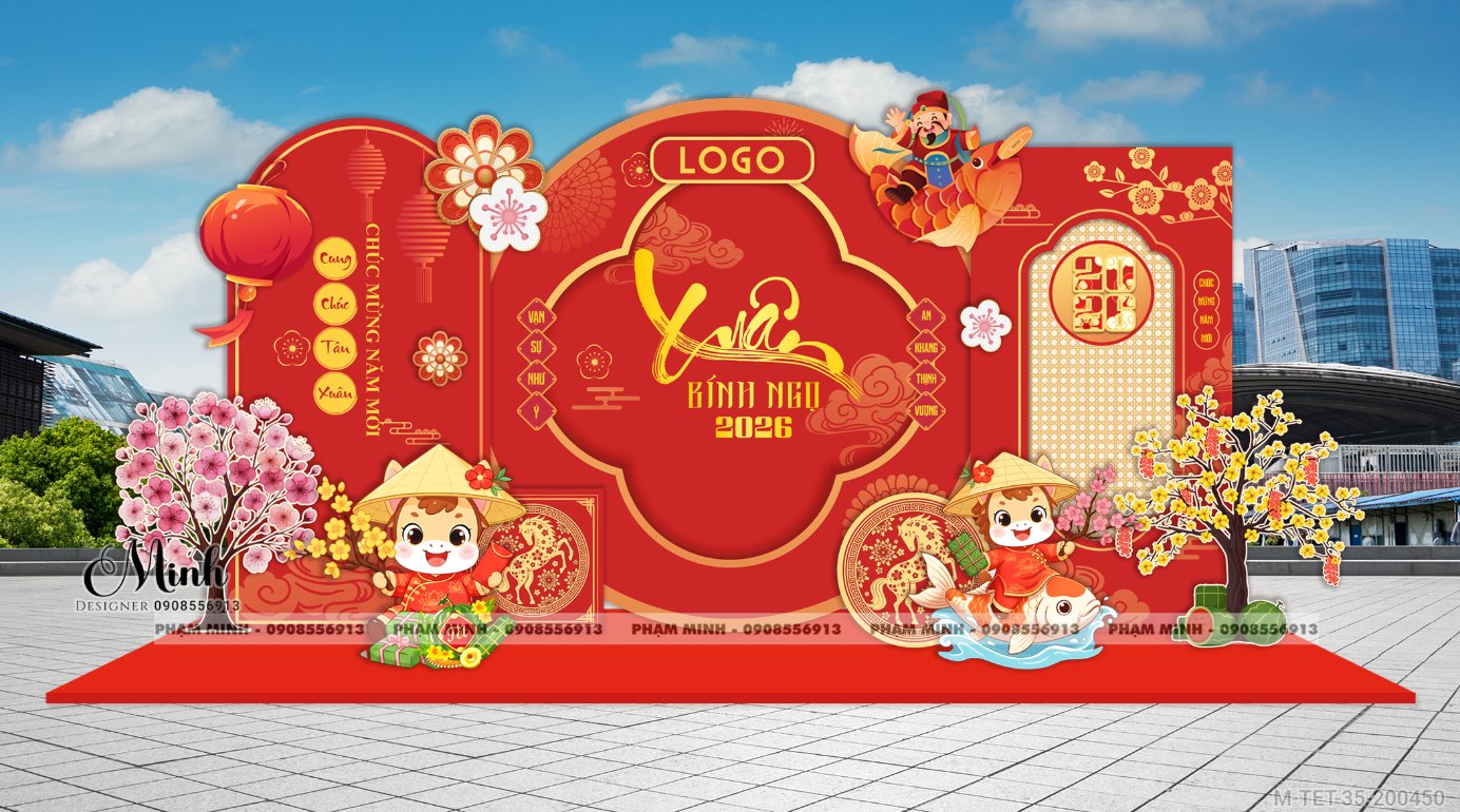 File thiết kế trang trí Tết 2026 Xuân Bính Ngọ decor tiểu cảnh không gian chụp ảnh checkin cho Sảnh chung cư, Nhà hàng, khách sạn, trường học, quán cà phê sang trọng, đẹp mắt.