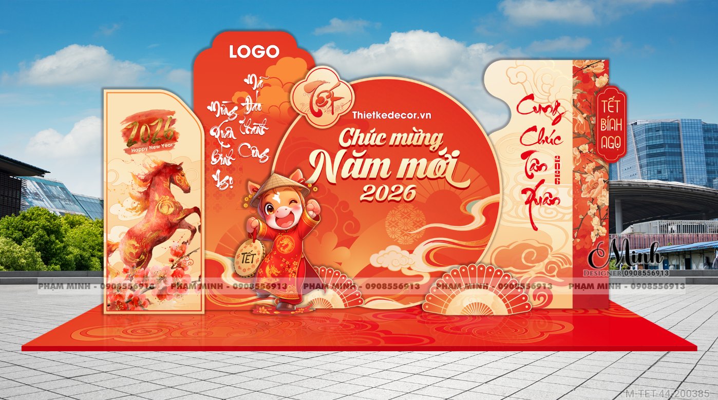 File thiết kế trang trí Tết 2026 Xuân Bính Ngọ decor tiểu cảnh không gian chụp ảnh checkin cho Sảnh chung cư, Nhà hàng, khách sạn, trường học, quán cà phê sang trọng, đẹp mắt.
