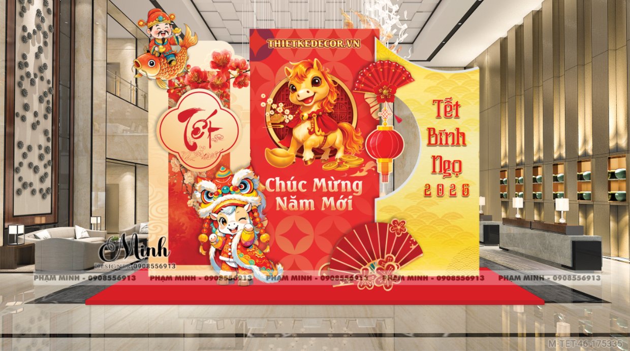 File thiết kế trang trí Tết 2026 Xuân Bính Ngọ decor tiểu cảnh không gian chụp ảnh checkin cho Sảnh chung cư, Nhà hàng, khách sạn, trường học, quán cà phê sang trọng, đẹp mắt.