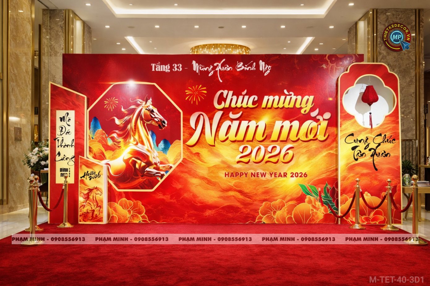 File thiết kế trang trí Tết 2026 Xuân Bính Ngọ decor tiểu cảnh không gian chụp ảnh checkin cho Sảnh chung cư, Nhà hàng, khách sạn, trường học, quán cà phê sang trọng, đẹp mắt.