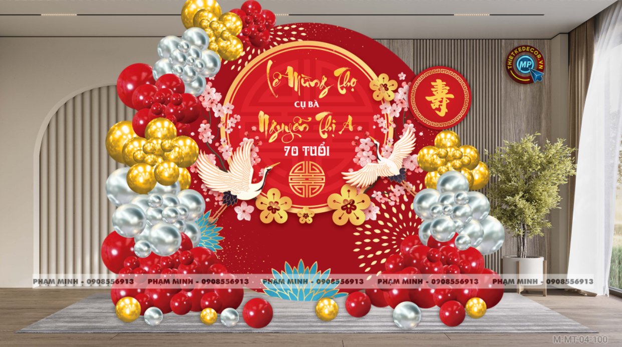 File thiết kế Background tiệc mừng thọ tone đỏ vàng sang trọng hiện đại