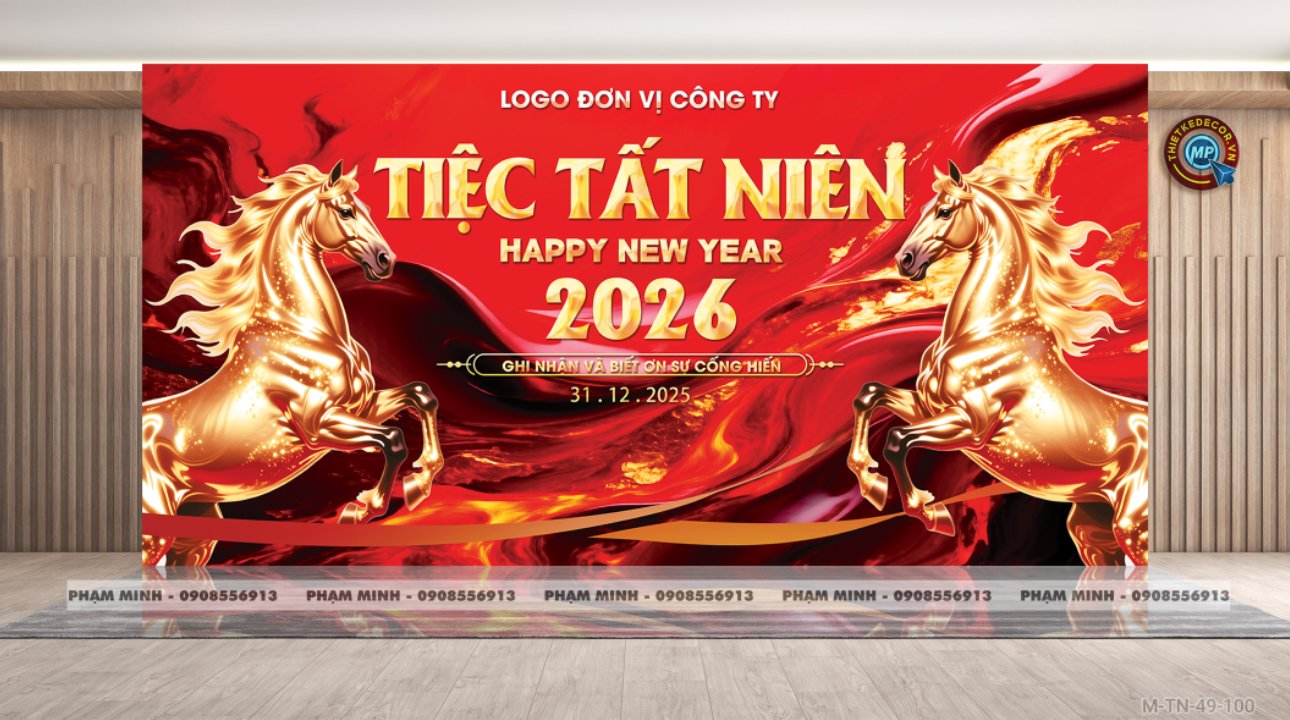 File thiết kế tiệc Tất niên 2025, Year End Party 2025 tone đỏ đen vàng luxury trang trí bong bóng căng bạt sang trọng cho công ty.