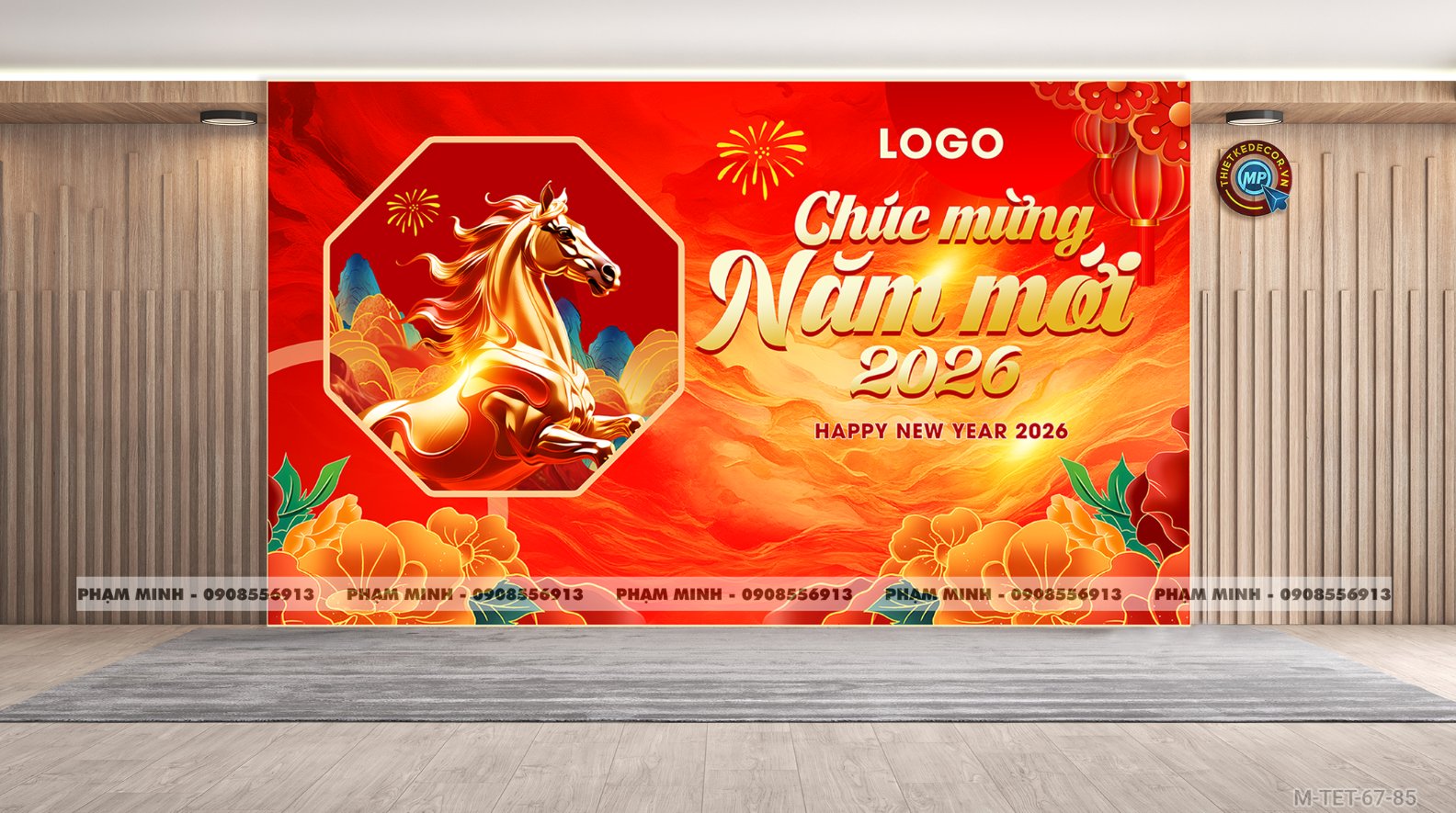 File thiết kế Background căng bạt chúc mưng năm mới tết Bính ngọ 2026 cho nhà hàng, quán ăn, ủy ban phường, cơ quan, chung cư trang trí tiểu cảnh tết.