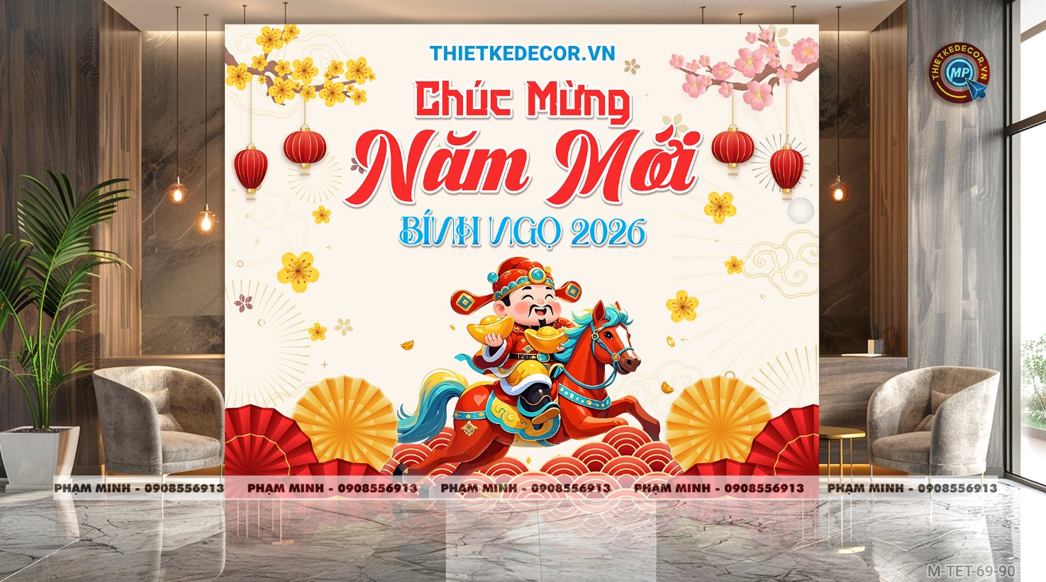 File thiết kế Background căng bạt chúc mưng năm mới tết Bính ngọ 2026 cho nhà hàng, quán ăn, ủy ban phường, cơ quan, chung cư trang trí tiểu cảnh tết.