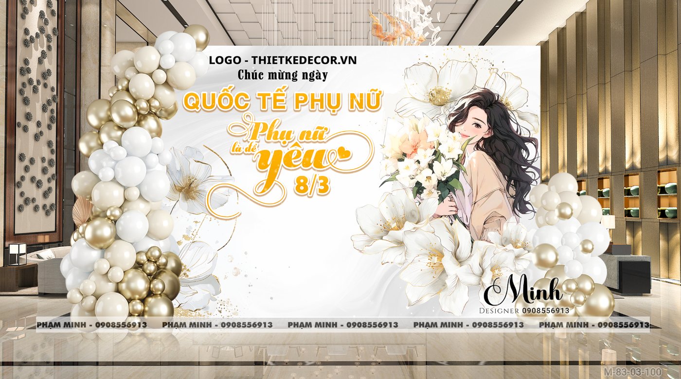 File thiết kế trang trí decor chúc chào mừng ngày Quốc tế Phụ nữ 8 tháng 3 tone trắng bạc đẹp sang trọng cho Ngân hàng, công ty, nhà hàng, sảnh chung cư, trường học, quán cà phê...