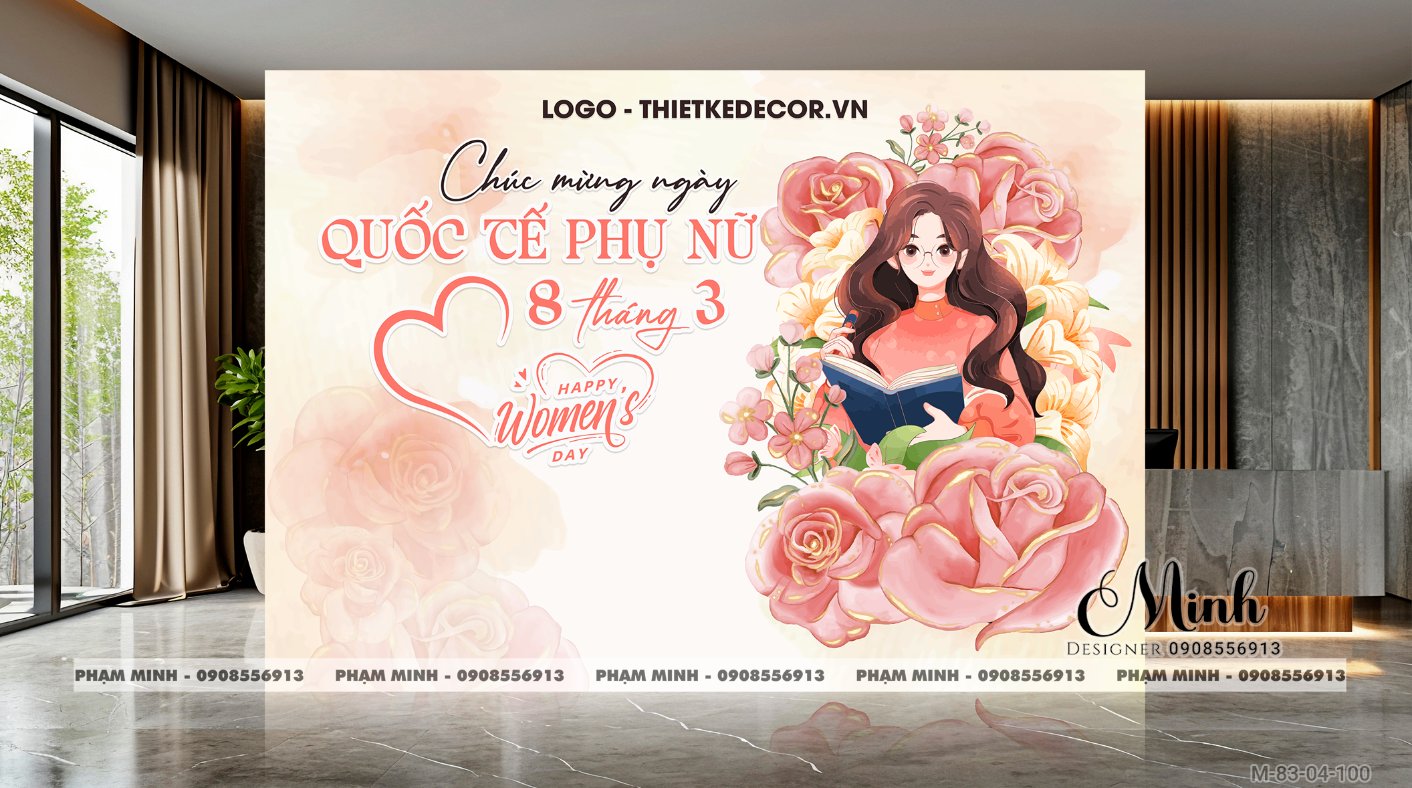 File thiết kế trang trí decor chúc chào mừng ngày Quốc tế Phụ nữ 8 tháng 3 tone hồng cam đẹp sang trọng cho Ngân hàng, công ty, nhà hàng, sảnh chung cư, trường học, quán cà phê...