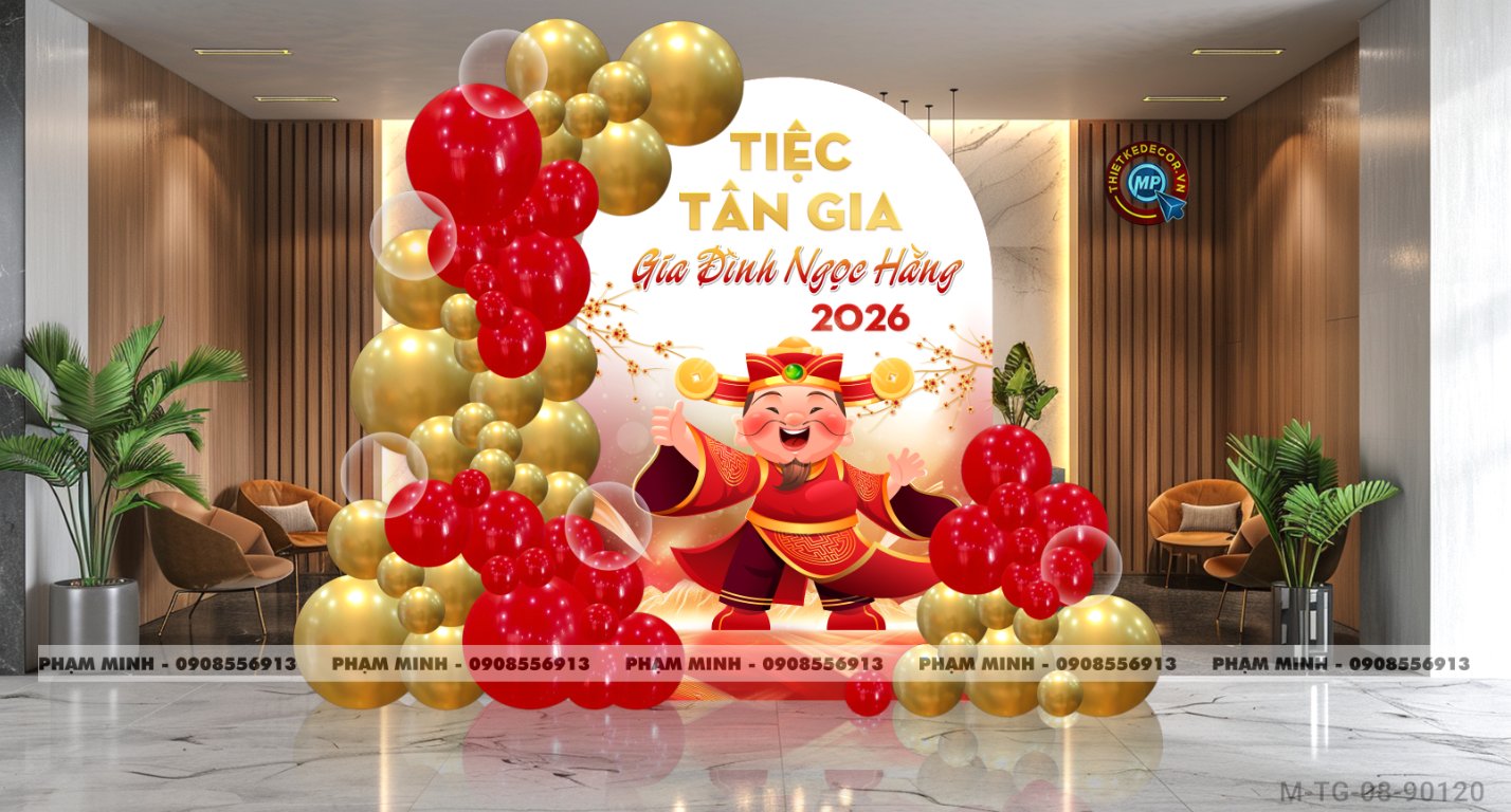 File thiết kế decor tiệc tân gia bong bóng tone đỏ vàng sang trọng hiện đại hot trend.