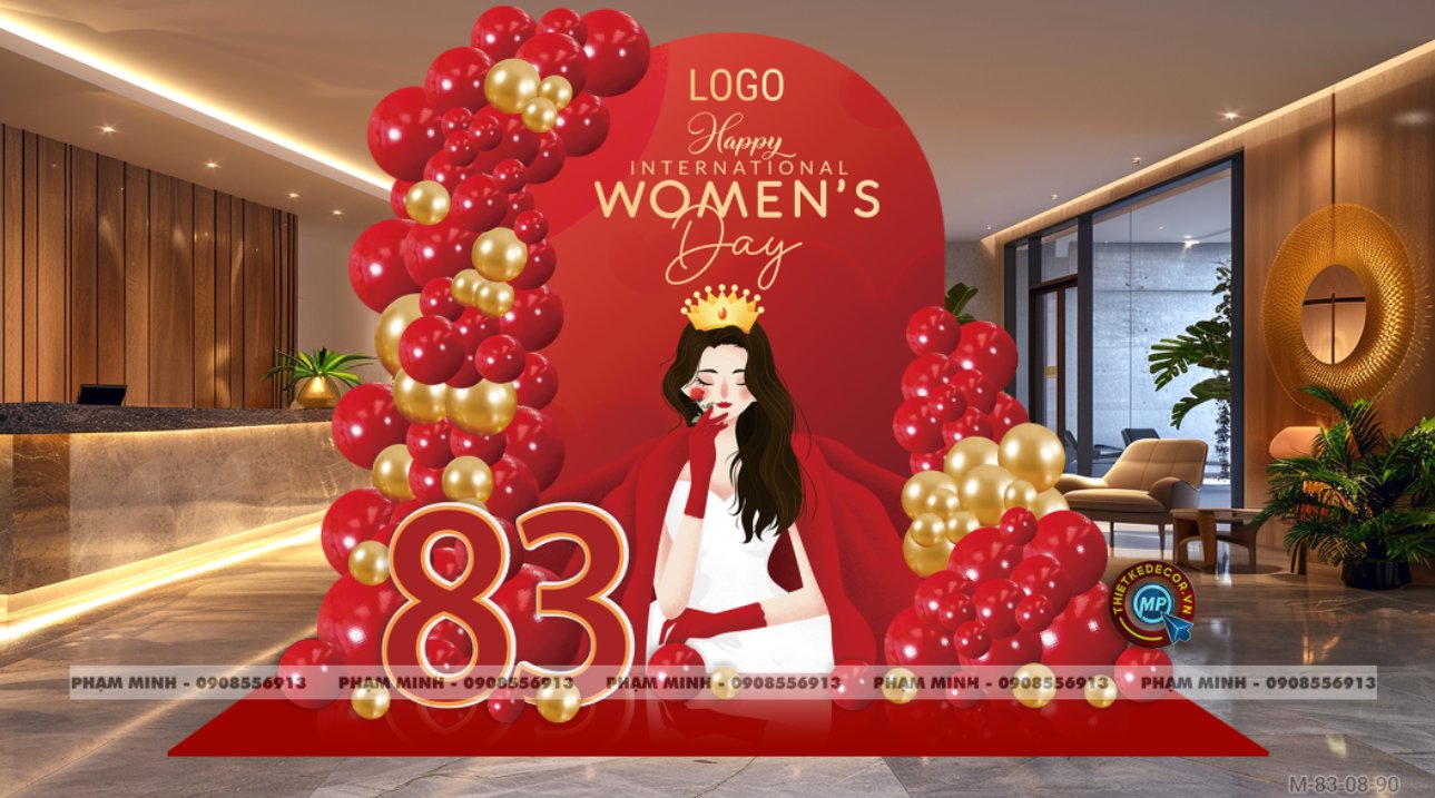 File thiết kế trang trí decor chúc chào mừng ngày Quốc tế Phụ nữ 8 tháng 3 tone đỏ đẹp sang trọng cho Ngân hàng, công ty, nhà hàng, sảnh chung cư, trường học, quán cà phê...