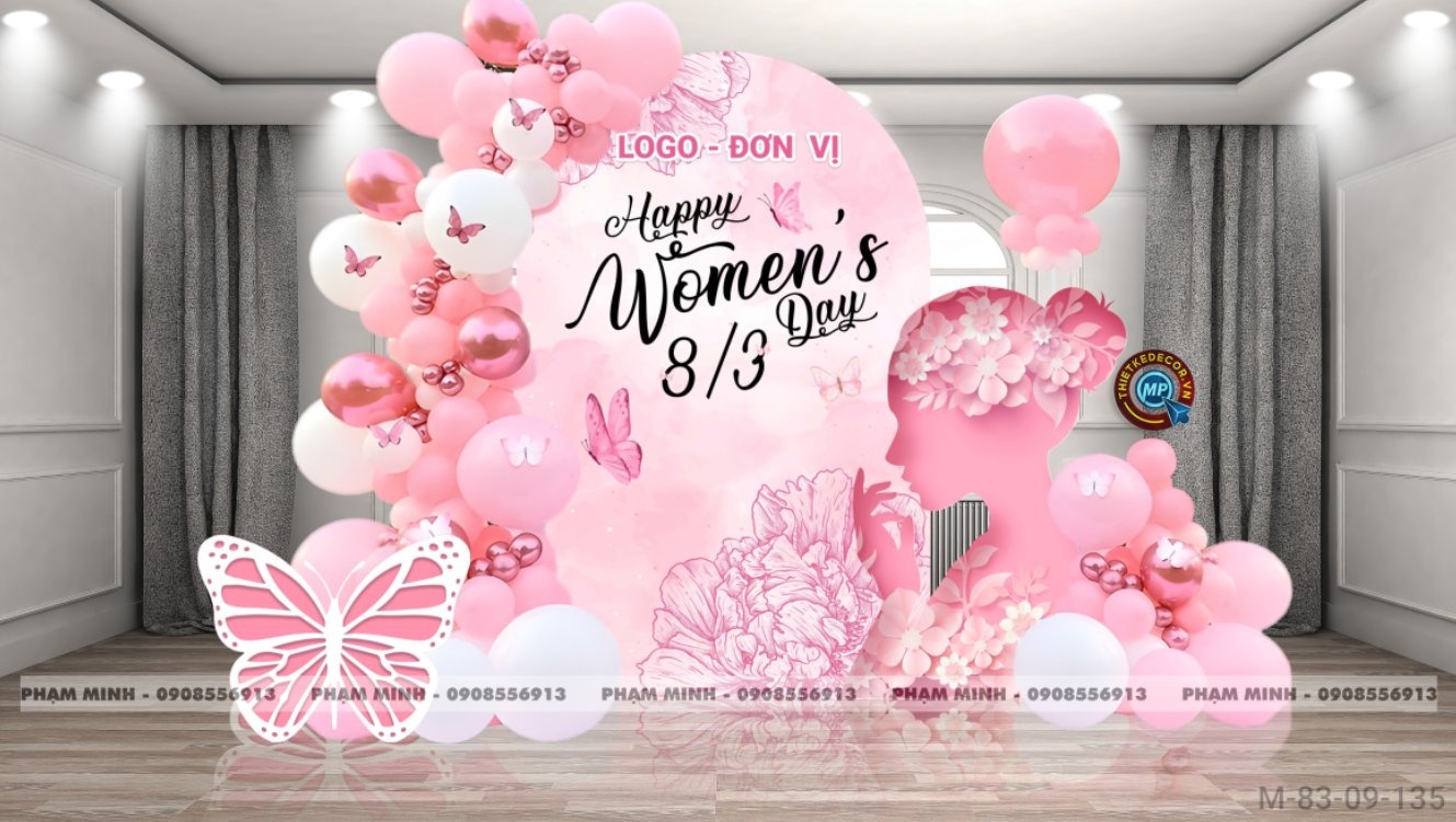 File thiết kế trang trí decor chúc chào mừng ngày Quốc tế Phụ nữ 8 tháng 3 tone hồng đẹp sang trọng cho Ngân hàng, công ty, nhà hàng, sảnh chung cư, trường học, quán cà phê...