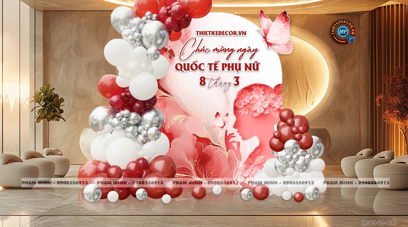File thiết kế trang trí decor chúc chào mừng ngày Quốc tế Phụ nữ 8 tháng 3 tone đỏ đẹp sang trọng cho Ngân hàng, công ty, nhà hàng, sảnh chung cư, trường học, quán cà phê...