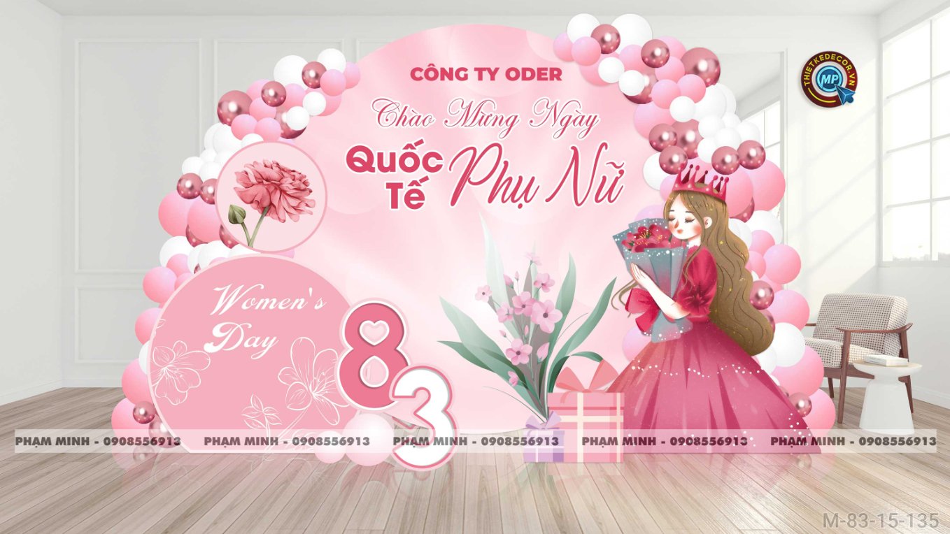 File thiết kế trang trí decor chúc chào mừng ngày Quốc tế Phụ nữ 8 tháng 3 tone hồng đẹp sang trọng cho Ngân hàng, công ty, nhà hàng, sảnh chung cư, trường học, quán cà phê...