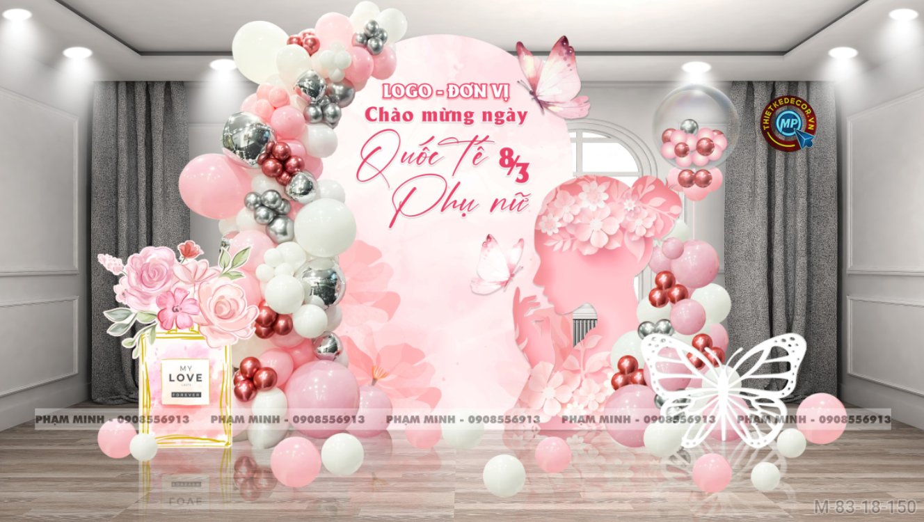 File thiết kế trang trí decor chúc chào mừng ngày Quốc tế Phụ nữ 8 tháng 3 tone hồng đẹp sang trọng cho Ngân hàng, công ty, nhà hàng, sảnh chung cư, trường học, quán cà phê...