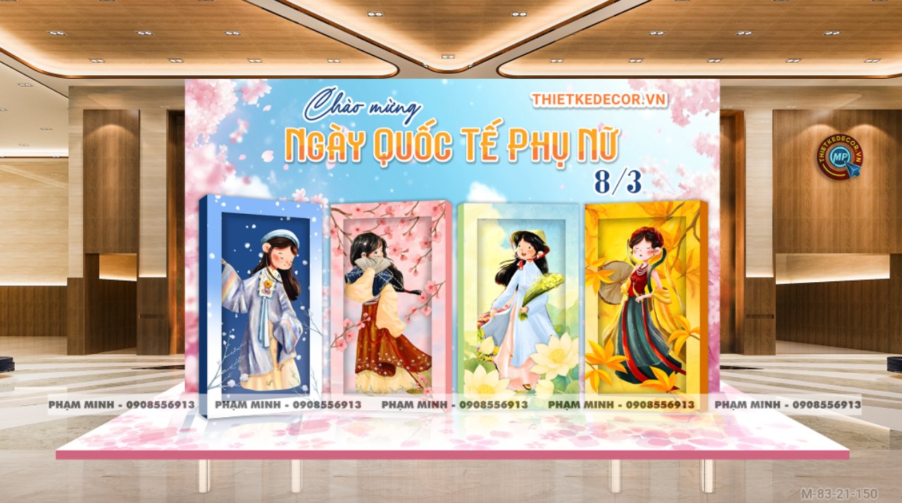 File thiết kế trang trí decor chúc chào mừng ngày Quốc tế Phụ nữ 8 tháng 3 đẹp sang trọng cho Ngân hàng, công ty, nhà hàng, sảnh chung cư, trường học, quán cà phê...