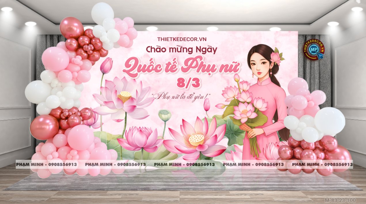 File thiết kế trang trí decor chúc chào mừng ngày Quốc tế Phụ nữ 8 tháng 3 tone hồng đẹp sang trọng cho Ngân hàng, công ty, nhà hàng, sảnh chung cư, trường học, quán cà phê...