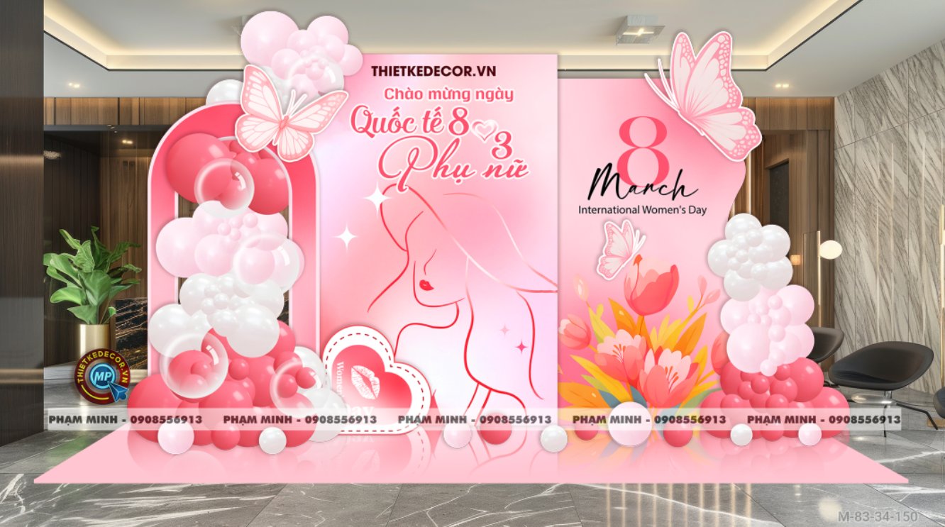 File thiết kế trang trí decor chúc chào mừng ngày Quốc tế Phụ nữ 8 tháng 3 tone hồng đẹp sang trọng cho Ngân hàng, công ty, nhà hàng, sảnh chung cư, trường học, quán cà phê...