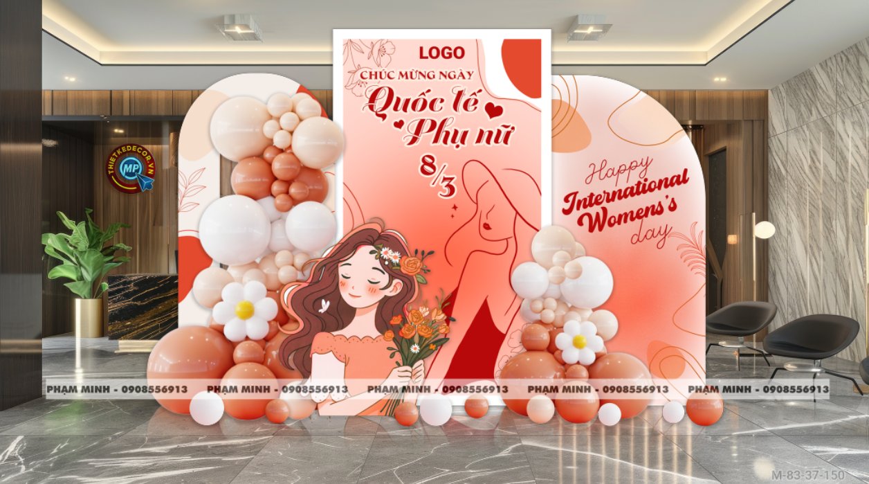 File thiết kế trang trí decor chúc chào mừng ngày Quốc tế Phụ nữ 8 tháng 3 tone cam đẹp sang trọng cho Ngân hàng, công ty, nhà hàng, sảnh chung cư, trường học, quán cà phê...