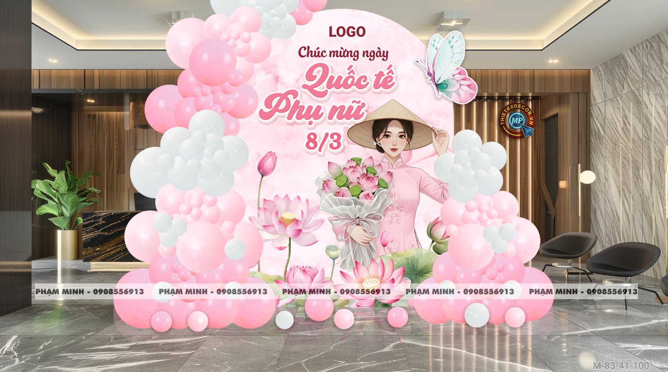 File thiết kế trang trí decor chúc chào mừng ngày Quốc tế Phụ nữ 8 tháng 3 tone hồng đẹp sang trọng cho Ngân hàng, công ty, nhà hàng, sảnh chung cư, trường học, quán cà phê...