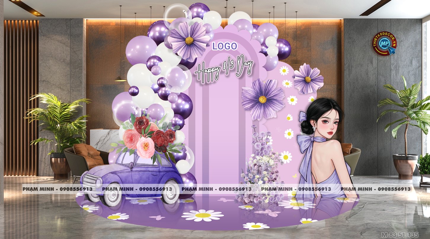File thiết kế trang trí decor chúc chào mừng ngày Quốc tế Phụ nữ 8 tháng 3 tone tím đẹp sang trọng cho Ngân hàng, công ty, nhà hàng, sảnh chung cư, trường học, quán cà phê...