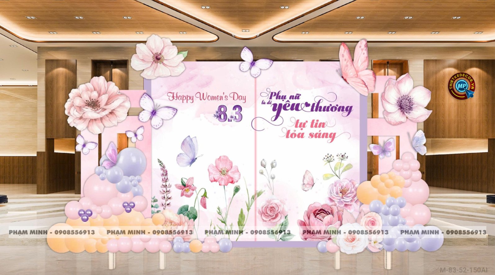 File thiết kế trang trí decor chúc chào mừng ngày Quốc tế Phụ nữ 8 tháng 3 tone tím đẹp sang trọng cho Ngân hàng, công ty, nhà hàng, sảnh chung cư, trường học, quán cà phê...