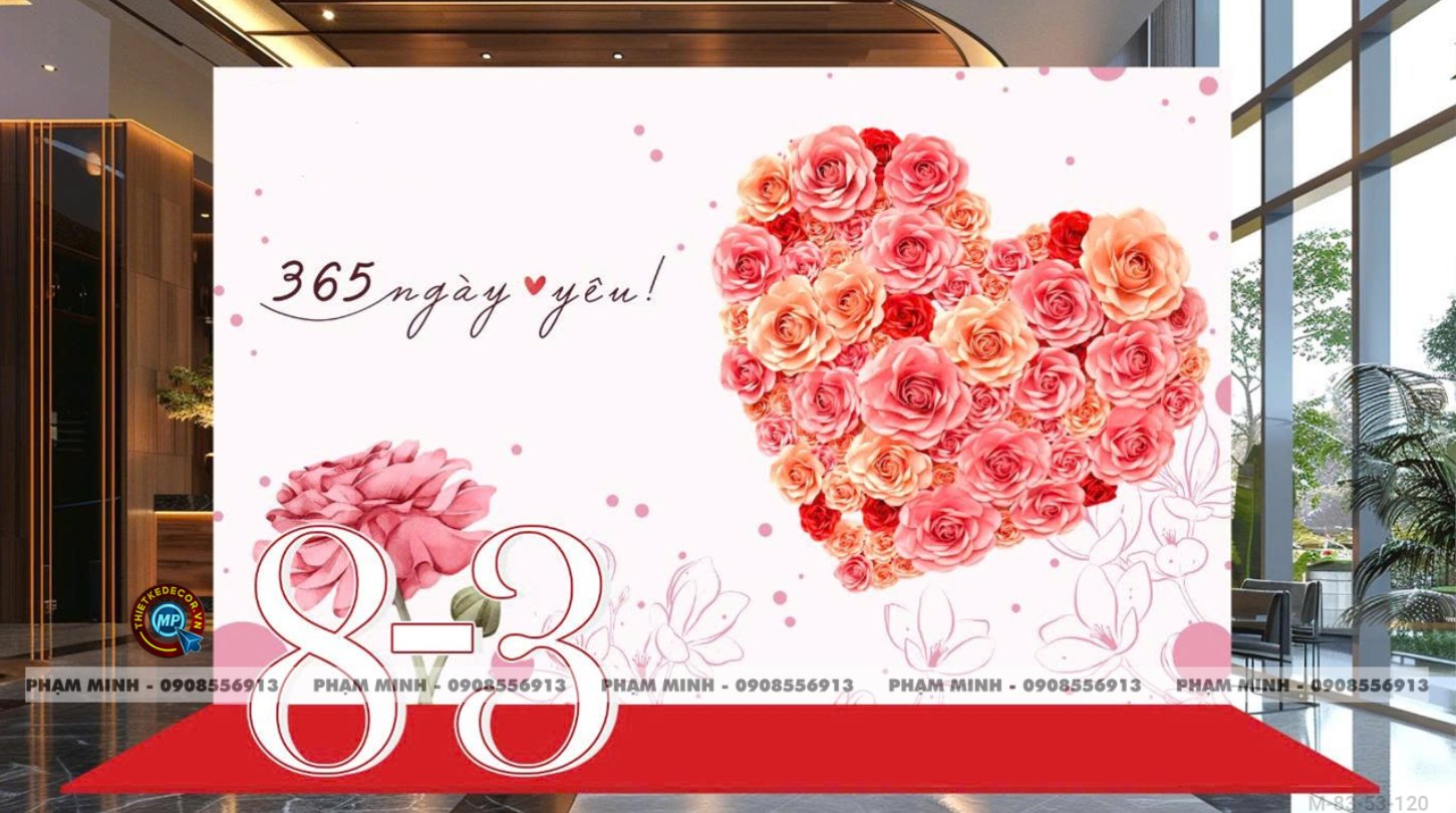 File thiết kế trang trí decor chúc chào mừng ngày Quốc tế Phụ nữ 8 tháng 3 đẹp sang trọng cho Ngân hàng, công ty, nhà hàng, sảnh chung cư, trường học, quán cà phê...