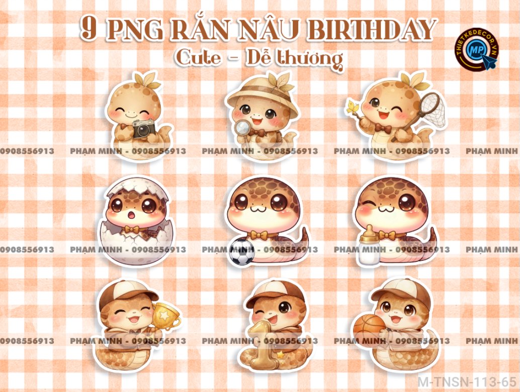 9 PNG Rắn cute dễ thương png water color màu nước đáng yêu dùng thiết kế file sinh nhật thôi nôi 1 tuổi rắn tỵ tone nâu